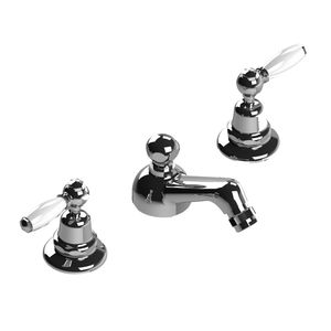 double-handle bidet mixer tap / free-standing / chromed metal / bathroom