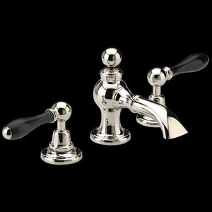 double-handle washbasin mixer tap / free-standing / metal / bathroom