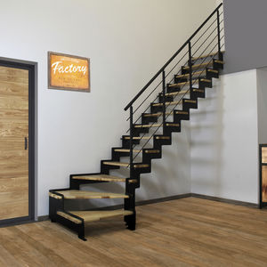 straight staircase / quarter-turn / metal frame / wooden steps