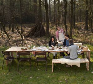 contemporary table / wood / wooden base / rectangular