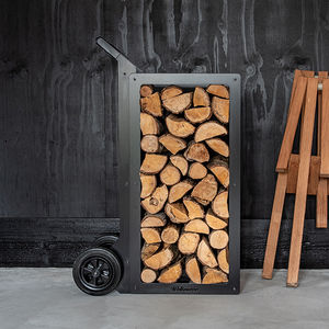 firewood trolley / zinc-plated steel / powder-coated steel