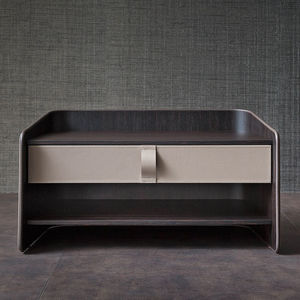 contemporary bedside table / leather / beech / rectangular