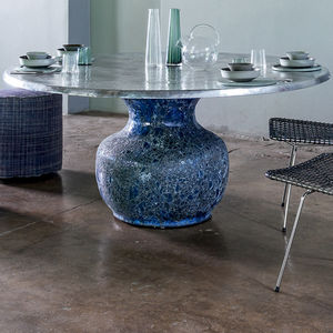 contemporary dining table / cast aluminum / marble / ceramic base