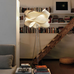 floor-standing lamp / original design / chromed metal / wooden