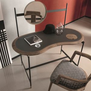 solid wood desk / leather / contemporary / with storage