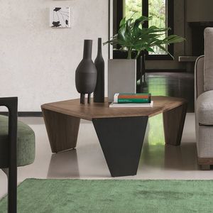 contemporary coffee table / walnut / metal base / walnut base