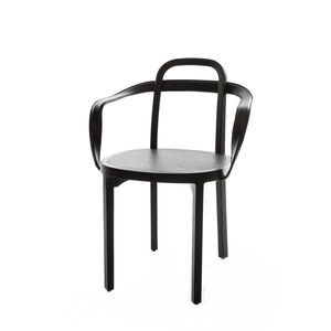 contemporary chair / with armrests / oak / leather