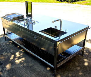 contemporary kitchen / stainless steel / island / outdoor