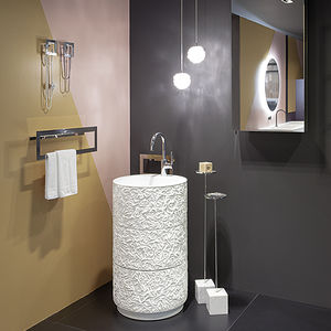 free-standing washbasin / round / wooden / contemporary