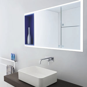 wall-mounted bathroom mirror / with shelf / contemporary / rectangular