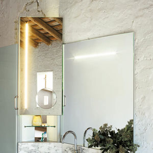 wall-mounted bathroom mirror / with shelf / contemporary / rectangular