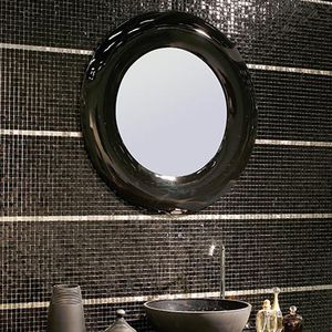 wall-mounted bathroom mirror / contemporary / round / wooden