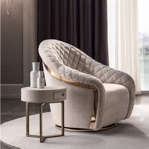 contemporary side table / wooden / round / with drawer