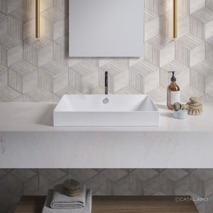countertop washbasin / rectangular / ceramic / contemporary