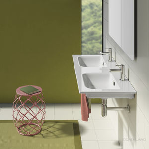 double washbasin / wall-mounted / rectangular / ceramic