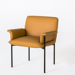 contemporary visitor chair / with armrests / upholstered / leather