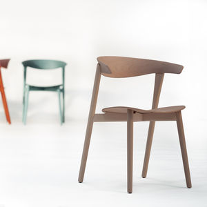 contemporary chair / upholstered / with armrests / fabric