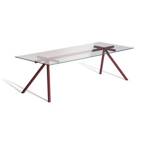 contemporary table / plywood / HDF / tempered glass