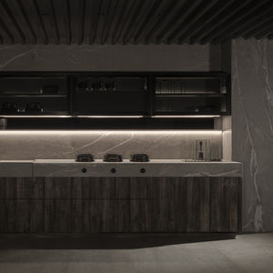 contemporary kitchen / glass / stone / handleless