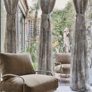 patterned sheer curtain fabric / linen / PES / washable