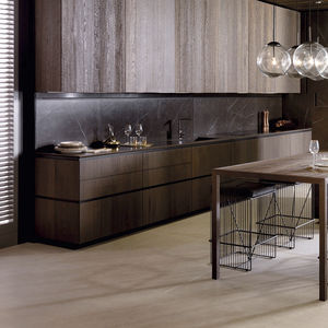 contemporary kitchen / oak / particle board / steel