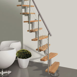 straight staircase / metal frame / wooden steps / without risers