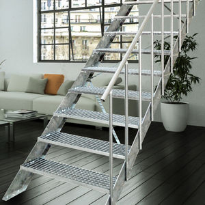 straight staircase / metal frame / metal steps / without risers