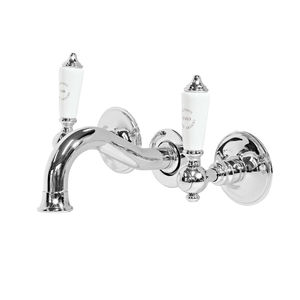 double-handle washbasin mixer tap / built-in / chromed metal / bathroom