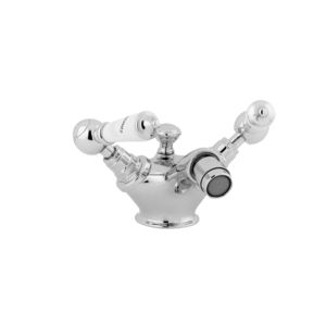 double-handle bidet mixer tap / free-standing / chromed metal / bathroom