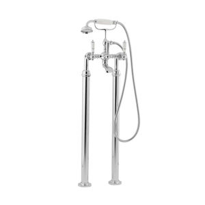 double-handle shower mixer tap / for bathtubs / floor-mounted / chromed metal