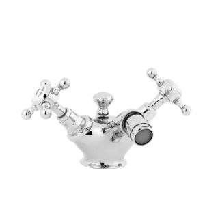 double-handle bidet mixer tap / free-standing / chromed metal / bathroom