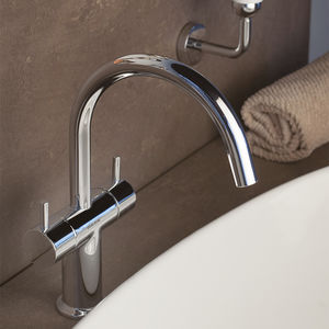 double-handle washbasin mixer tap / free-standing / chromed metal / bathroom