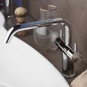 double-handle washbasin mixer tap / free-standing / chromed metal / bathroom