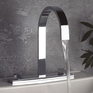 double-handle washbasin mixer tap / free-standing / chromed metal / bathroom