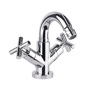 double-handle bidet mixer tap / free-standing / chromed metal / bathroom