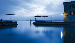 commercial patio umbrella / wooden / fabric