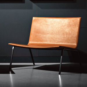 contemporary fireside chair / leather / gray / brown