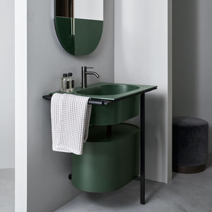 free-standing washbasin cabinet / wooden / ceramic / metal