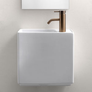 wall-mounted hand basin / rectangular / ceramic / commercial