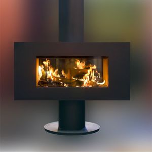 wood heating stove / central / double-sided / metal