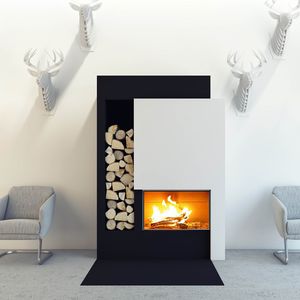 wood-burning fireplace / contemporary / closed hearth / built-in