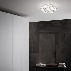 contemporary ceiling light / round / blown glass / steel