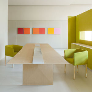 contemporary chair / upholstered / with armrests / fabric