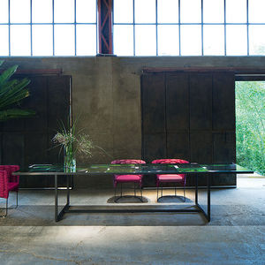 contemporary dining table / aluminum / stone / rectangular