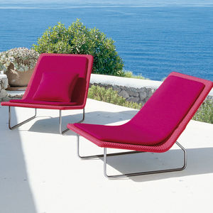 contemporary fireside chair / fabric / stainless steel / polyethylene