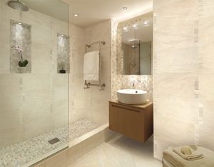 indoor mosaic tile / bathroom / wall / porcelain stoneware