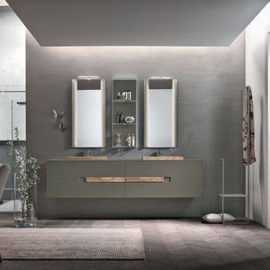 double washbasin cabinet / wall-mounted / metal / marble