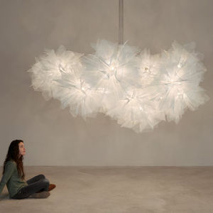 original design chandelier / painted steel / fabric / incandescent