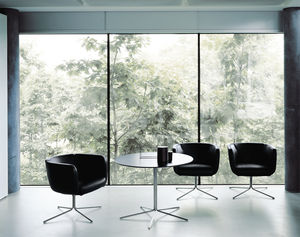 contemporary armchair / fabric / leather / steel