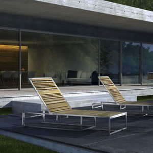 contemporary sun lounger / teak / stainless steel / garden